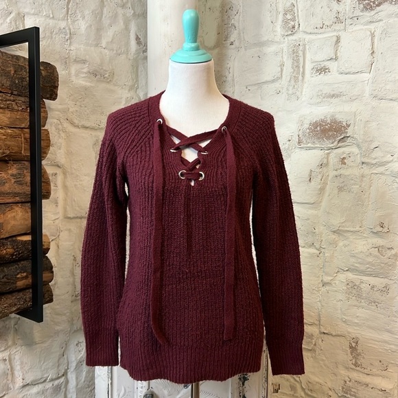 A New Day | Deep V Tie Up Sweater - Picture 1 of 6